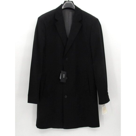 Hugo Boss Long Coat Jacket Mens Sz 50 Black Lined 2005 BOSS Silver Stretch NWT